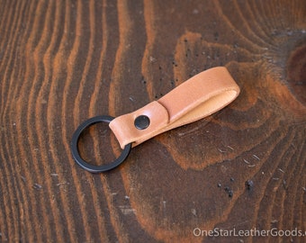 Key fob & keyring, keychain, Horween shell cordovan - natural / black