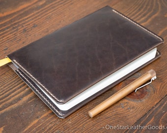 Leather wrap cover for Baron Fig Confidant A5 "Flagship" size, includes notebook - Horween espresso leather
