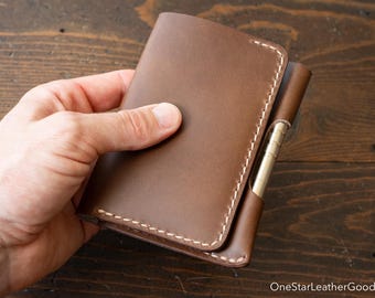 Small A7 notebook/wallet/pen, "Park Sloper Medium" - walnut Buttero leather (PSM)