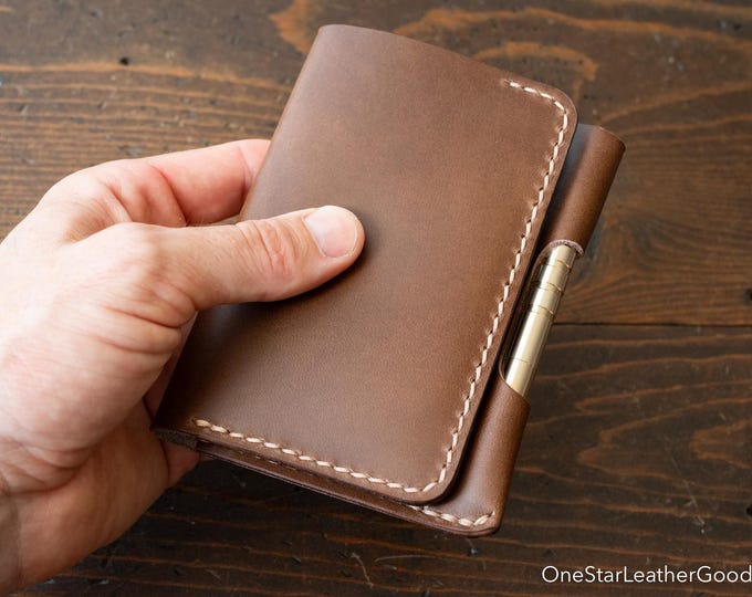 Small A7 notebook/wallet/pen, "Park Sloper Medium" - walnut Buttero leather (PSM)