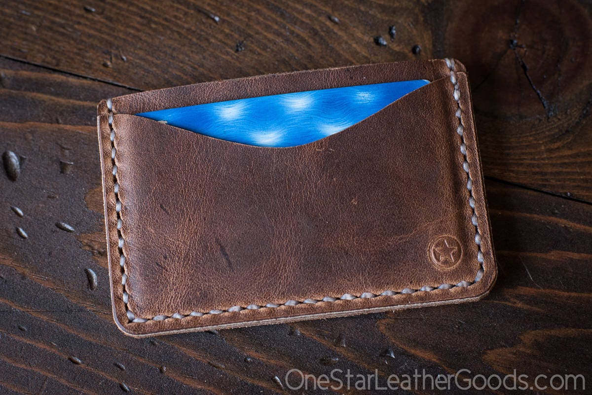 Three Pocket Flat Wallet distressed brown Horween leather