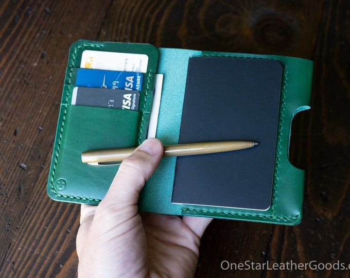 Small A7 notebook/wallet/pen, "Park Sloper Medium" - green Buttero leather (PSM)