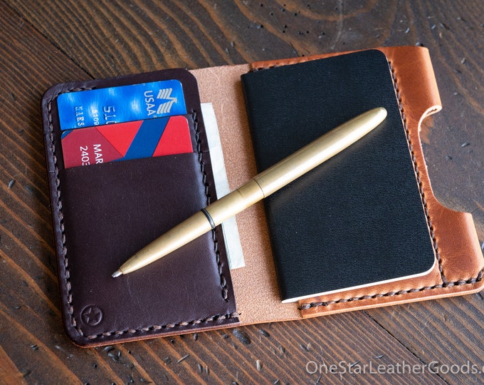 Small notebook wallet and pen "Park Sloper Junior" for Fisher Space Pen Bullet - Horween Dublin leather - chestnut / brown