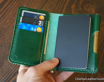 Small A7 notebook/wallet/pen, "Park Sloper Medium" - deep green Buttero leather (PSM)