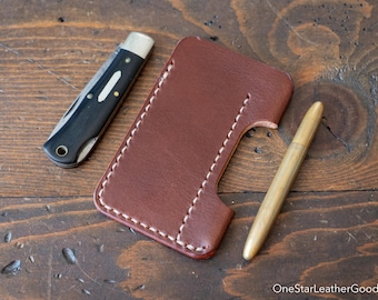 EDC-1, every day carry pocket knife and pen case, small size, for FisherSpacePen or Kaweco Liliput - walnut Buttero leather