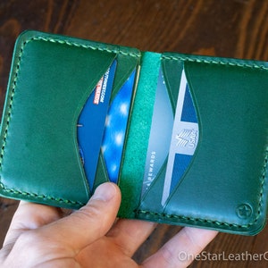 Cartera de cuero horizontal de seis bolsillos - Horween Chromexcel y cuero Buttero verde