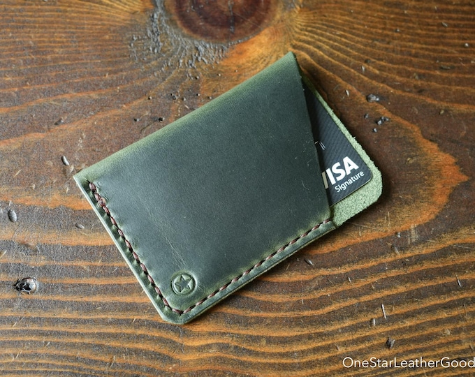 The Minimalist: micro card wallet - forest Horween Chromexcel leather
