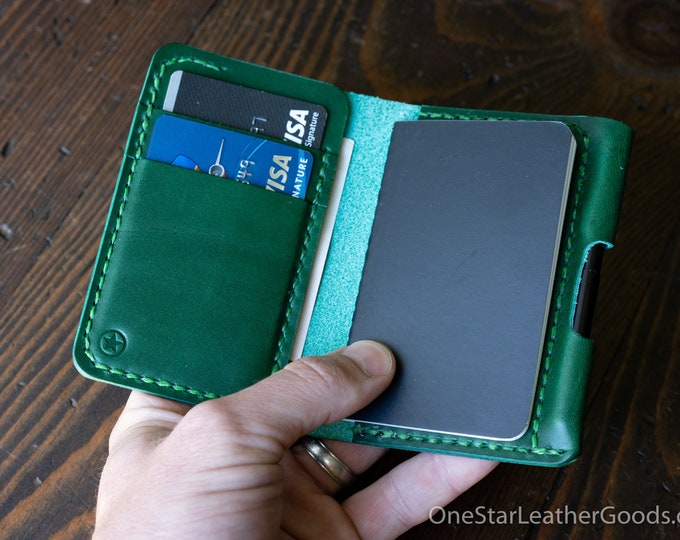 Micro notebook wallet "Park Sloper Junior" + Fisher Space Pen “Stowaway” - green Buttero leather