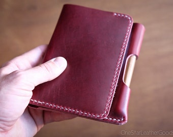 Field Notes wallet with pen sleeve "Park Sloper Senior" Horween Chromexcel leather - red / tan (PSS)
