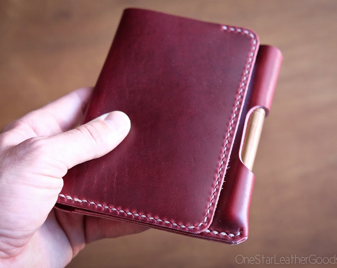 Field Notes wallet with pen sleeve "Park Sloper Senior" Horween Chromexcel leather - red / tan (PSS)