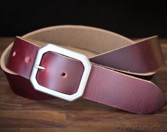Custom sized belt - 1.25" width - Horween Chromexcel leather - center bar buckle - burgundy #8