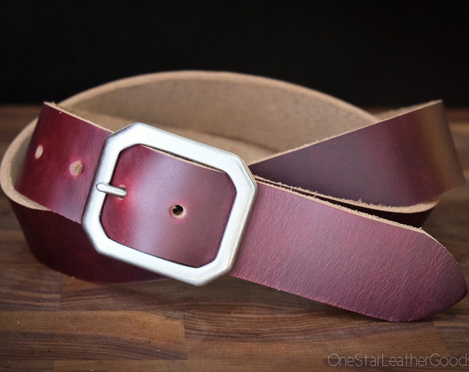 Custom sized belt - 1.25" width - Horween Chromexcel leather - center bar buckle - burgundy #8