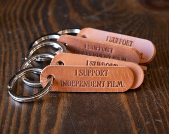 I support independent film" key fob & keyring - natural veg leather