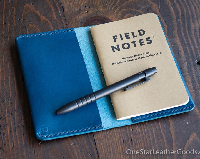 Simple leather notebook cover for Field Notes and other 3.5x5.5" pocket notebooks - blue Buttero leather