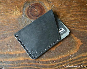 The Minimalist: micro card wallet - black Horween Dublin leather