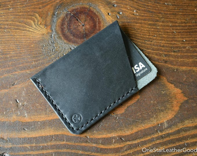 The Minimalist: micro card wallet - black Horween Dublin leather