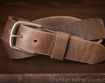 Custom sized belt - 1.5" width, Horween Chromexcel leather, heel bar buckle - natural