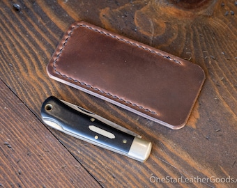 Pocket Knife Slip Case, size Small, for knifes up to 3.75"- brown Horween Chromexcel leather