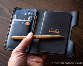 Small A7 notebook/wallet/pen, "Park Sloper Medium" - black Buttero leather (PSM)