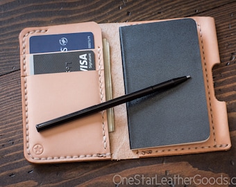 Small Notebook Wallet and Pen "Park Sloper Junior" - natural veg leather
