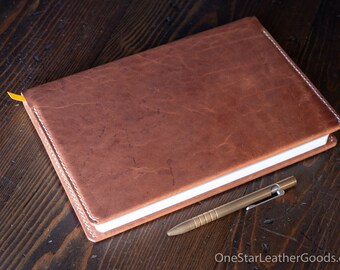 Leather wrap cover for Baron Fig Confidant "Plus" size (7"x10"), includes notebook - Horween leather - espresso color