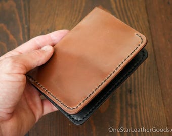 The Five Pocket Slim leather wallet - natural Horween shell cordovan / black bridle leather (#1)