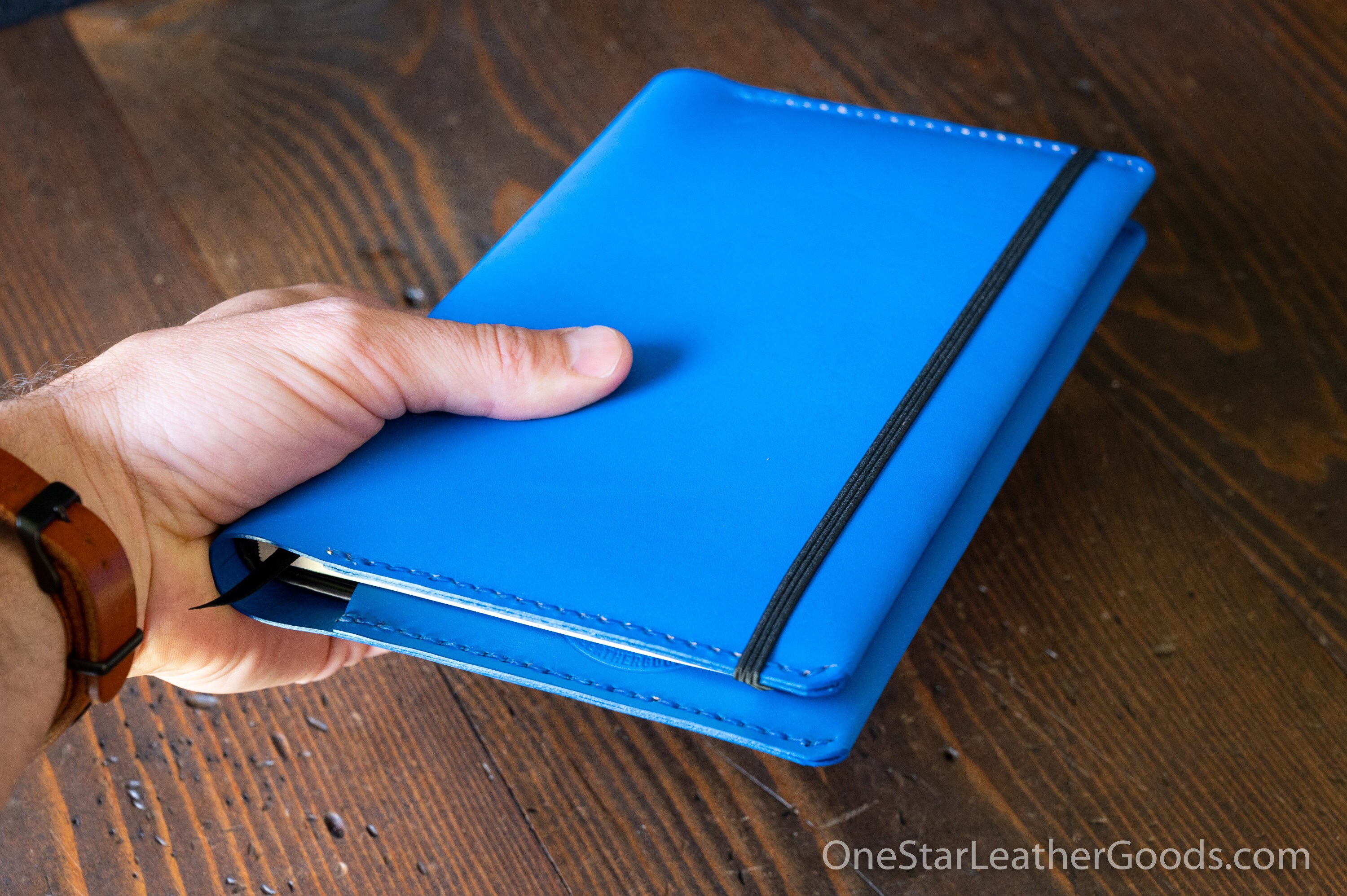 Rhodia A5 Webnotebook Hardcover leather wrap cover - blue Buttero leather