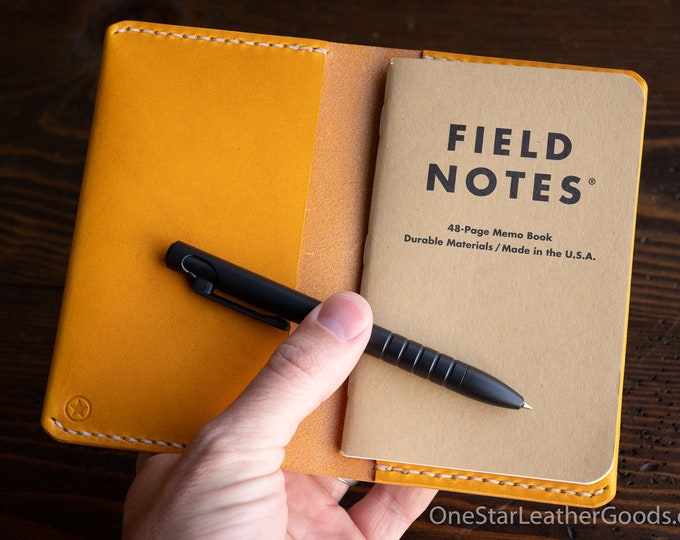 Simple leather notebook cover for Field Notes and other 3.5x5.5" pocket notebooks - yellow Buttero leather