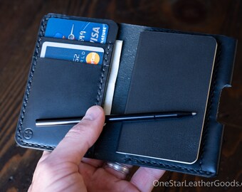 Small Notebook Wallet and Pen "Park Sloper Junior" - black Buttero leather