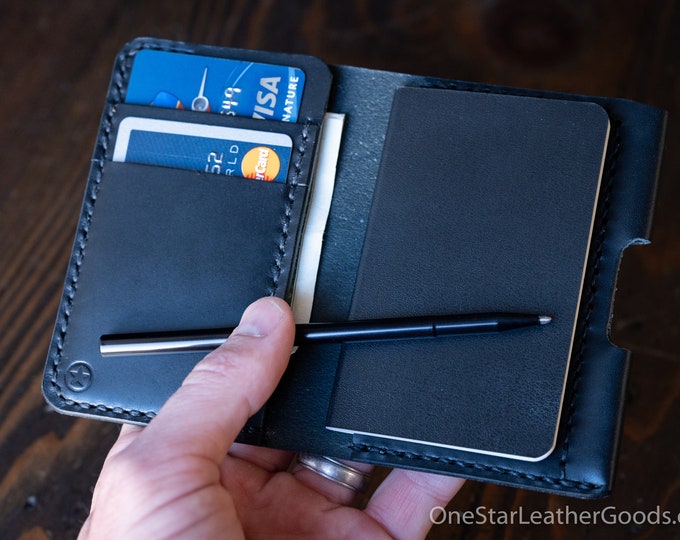 Micro notebook wallet "Park Sloper Junior" + Fisher Space Pen “Stowaway” - black Buttero leather