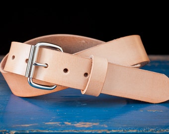 Custom sized belt - 1.25" width - natural leather - heel bar buckle