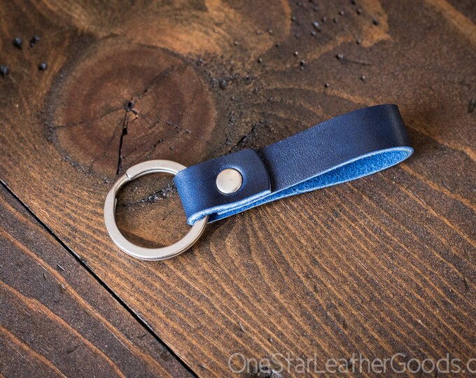 Key fob & keyring, keychain, Horween Chromexcel - blue/silver