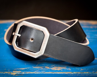 Custom sized belt - 1.25" width - Horween Chromexcel leather - center bar buckle - black