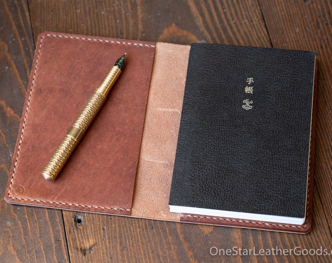 Leather cover for A6 sized softcover notebooks - Hobonichi, Midori, Muji, Apica & more - Horween textured brown