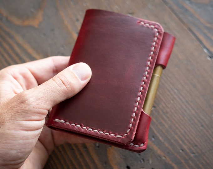 Small notebook wallet and pen "Park Sloper Junior" for Fisher Space Pen Bullet, Horween Chromexcel leather - red