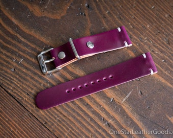 20mm leather two piece watch band - Horween shell cordovan leather, "ultraviolet"