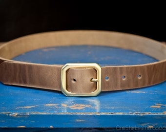 Custom sized belt - 1.25" width, Horween Chromexcel leather, center bar buckle - natural