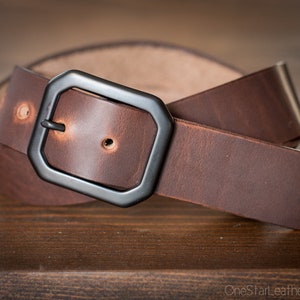 Custom sized belt - 1.25&quot; width - Horween Dublin leather - center bar buckle - brown