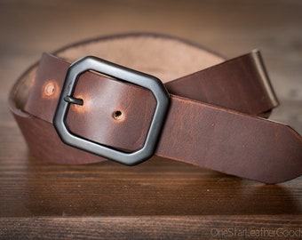 Custom sized belt - 1.25" width - Horween Dublin leather - center bar buckle - brown