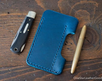 EDC-1, every day carry pocket knife and pen case, small size, for FisherSpacePen or Kaweco Liliput - navy Buttero leather