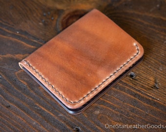 6 Pocket Horizontal Leather Wallet - marbled garnet Horween shell cordovan / brown bridle leather