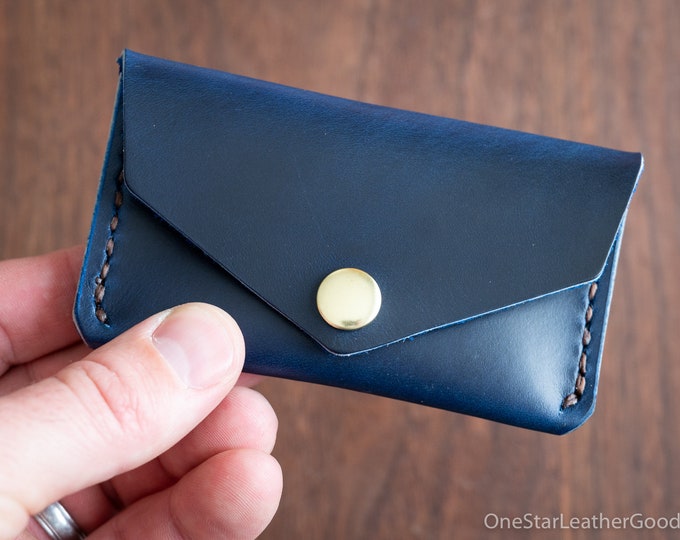Coin pouch / wallet / business card case, Horween Chromexcel leather - blue