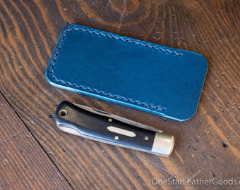 Pocket Knife Slip Case, size Small, for knifes up to 3.75"- blue Buttero leather