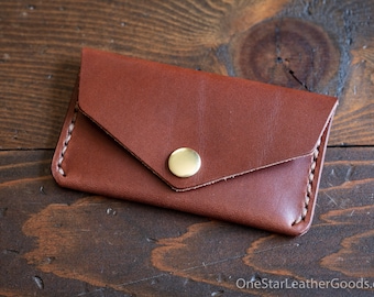 Coin pouch / wallet / business card case with snap - medium brown