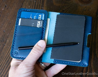 Micro notebook wallet "Park Sloper Junior" + Fisher Space Pen “Stowaway” - blue Buttero leather