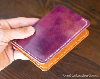 5 Pocket Slim wallet - marbled ultraviolet Horween shell cordovan / tan bridle leather