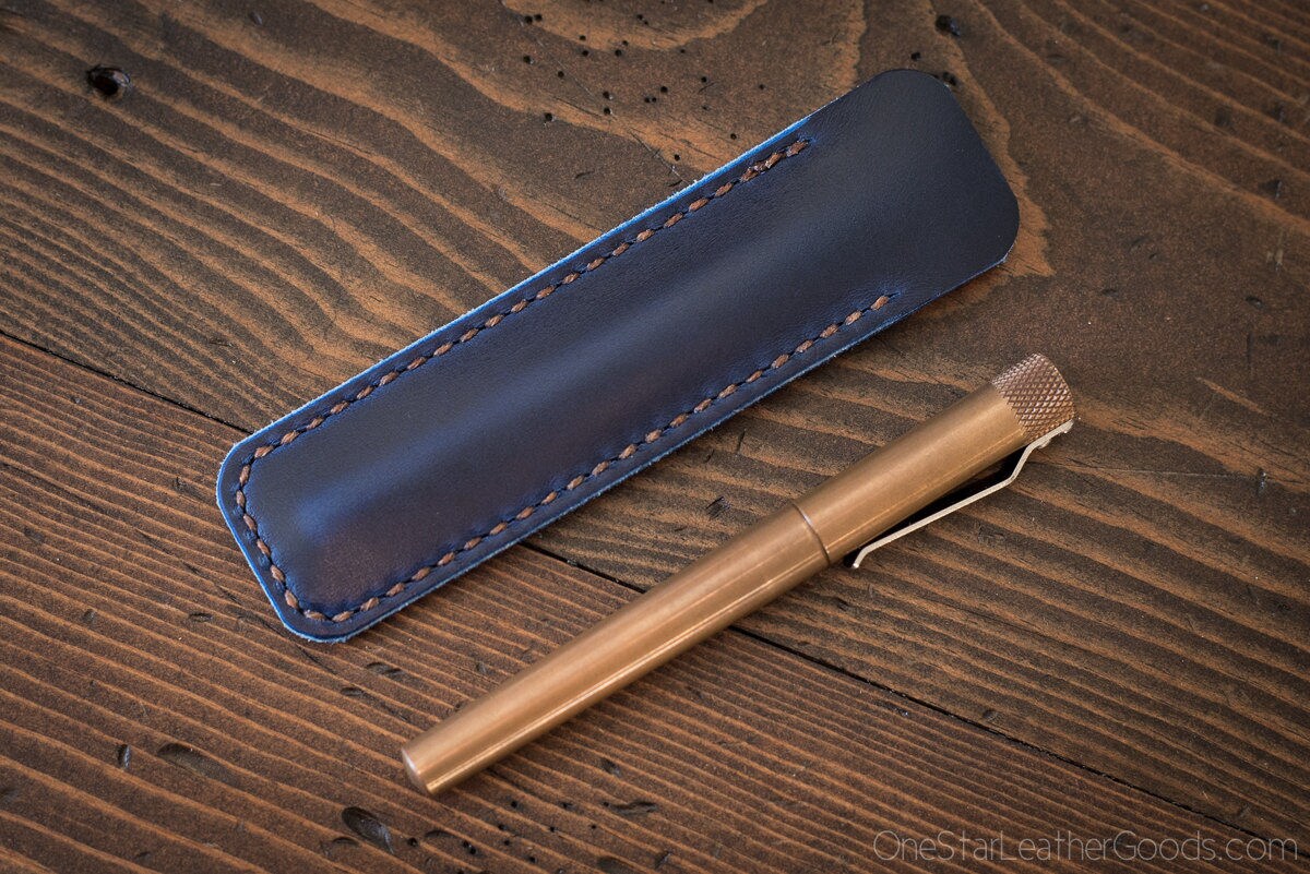 Horween Ink Pen Sleeve, Size Medium, Horween Chromexcel leather - ink blue