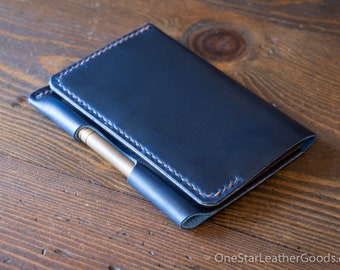Field Notes wallet with pen sleeve "Park Sloper Senior" Horween Chromexcel blue / brown bridle leather (PSS)