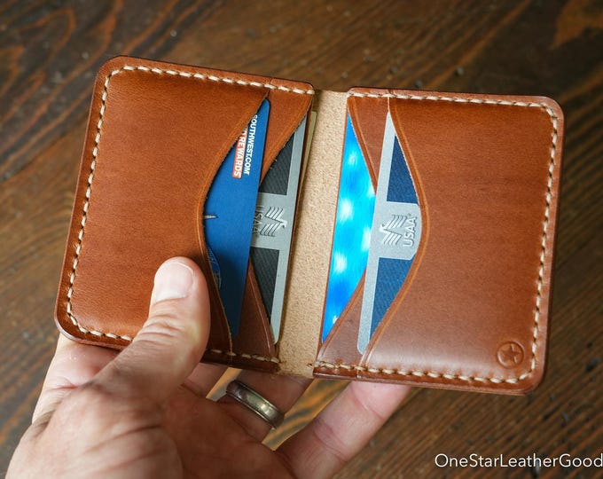 The Six Pocket Horizontal leather wallet - whiskey Buttero leather & beige thread