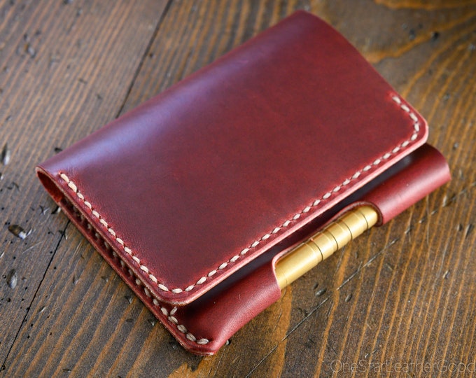 Small A7 notebook/wallet/pen, "Park Sloper Medium" - Horween Chromexcel red / tan bridle leather (PSM)